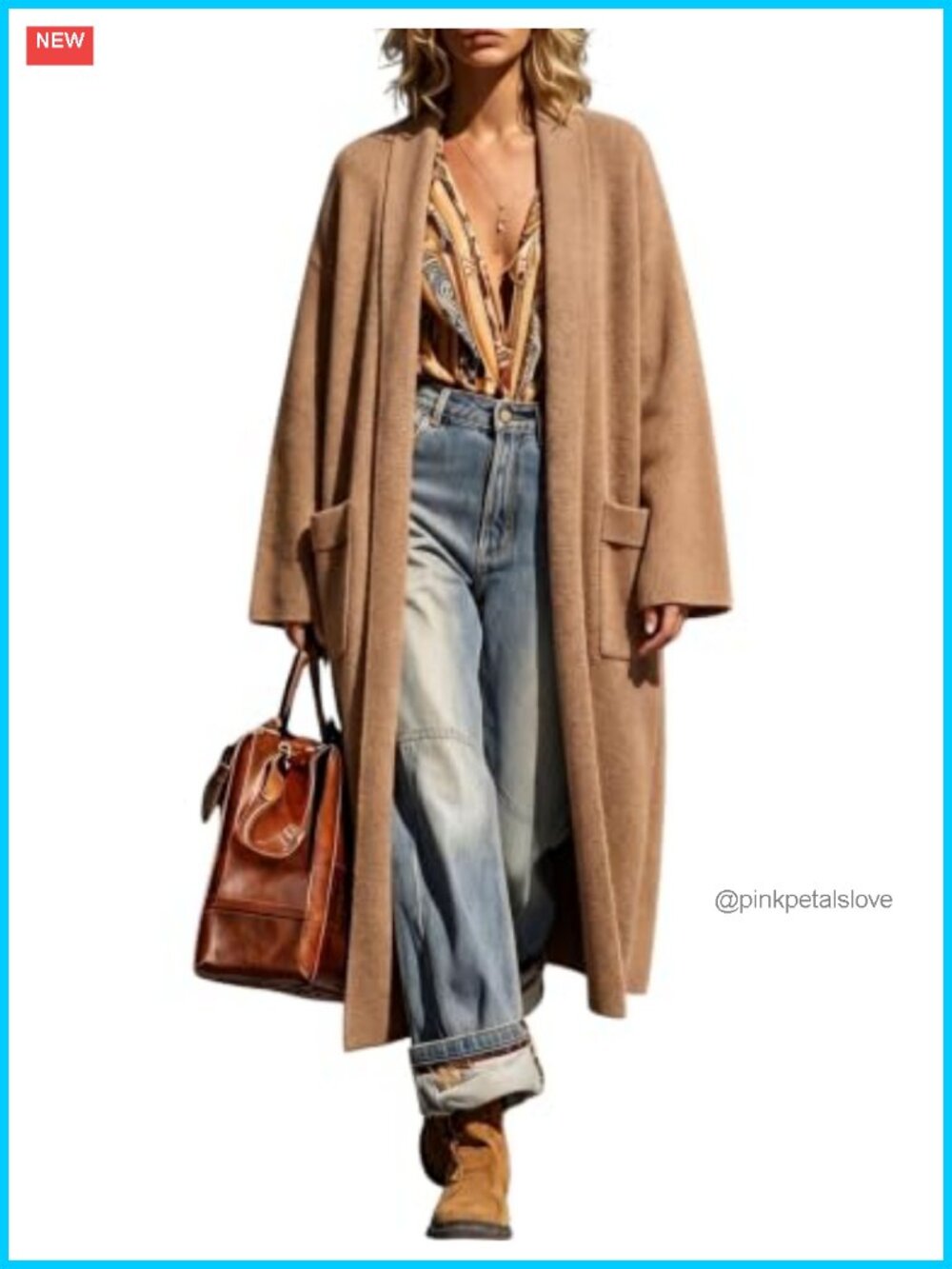 Oversized Chunky Knit Long Cardigan Open Front Sweater Coatigan with Pockets